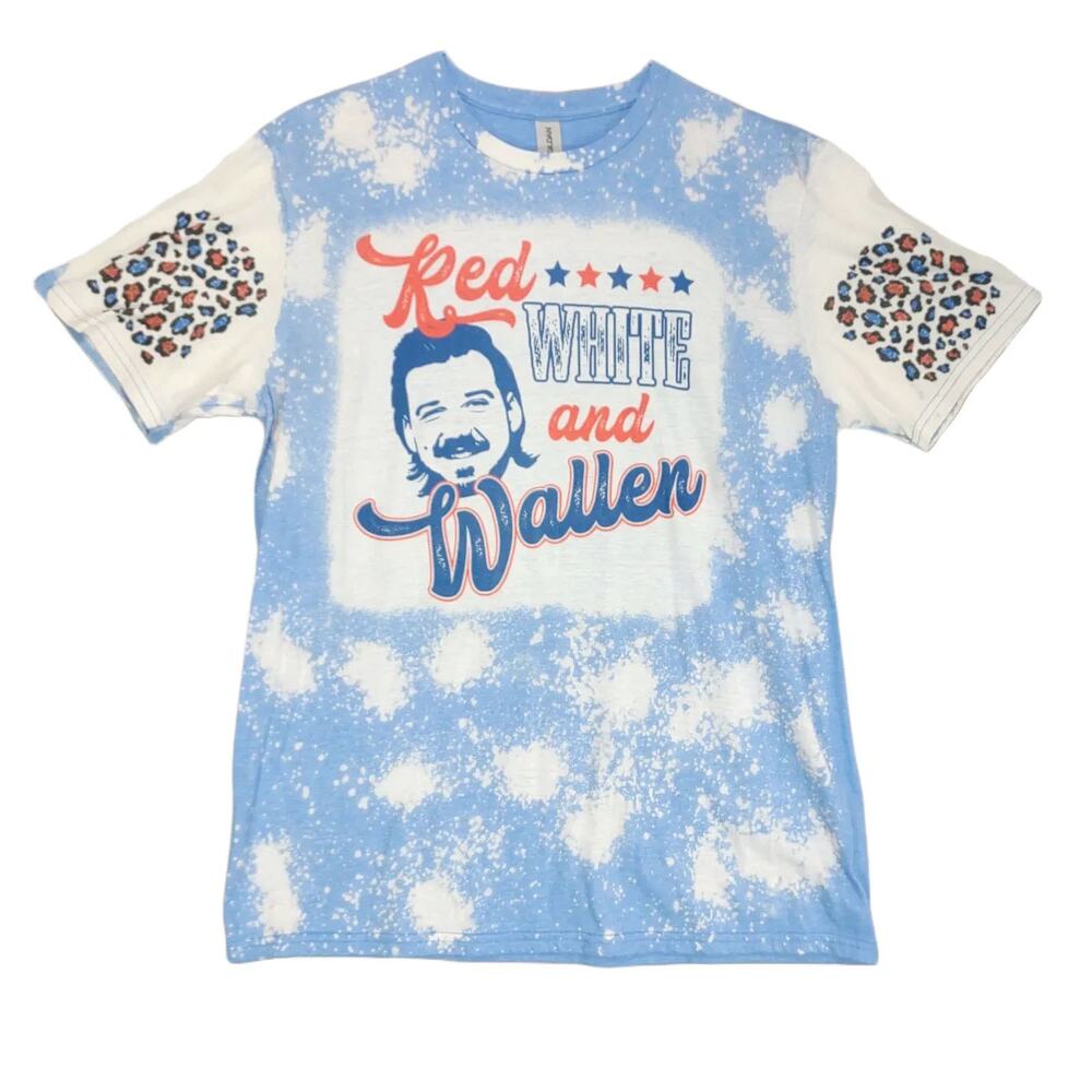 Morgan WALLEN Red White Blue Splatter Print T-Shirt, Women's L, Country Music